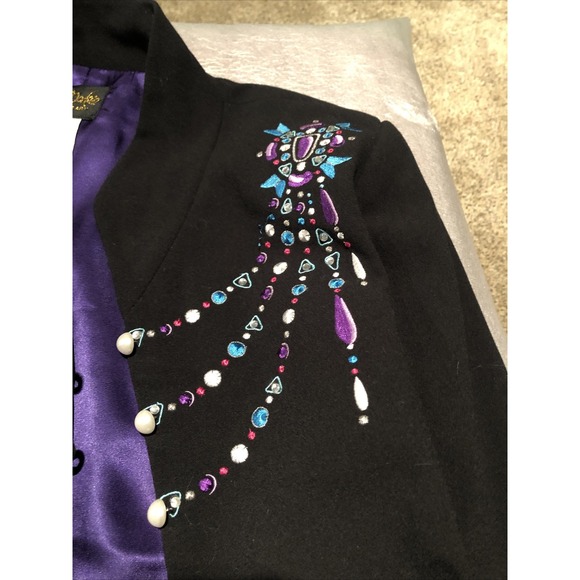 Bob Mackie Wearable Art Jacket Party Coat Festive Size Large Black Purple Beads - Picture 4 of 10